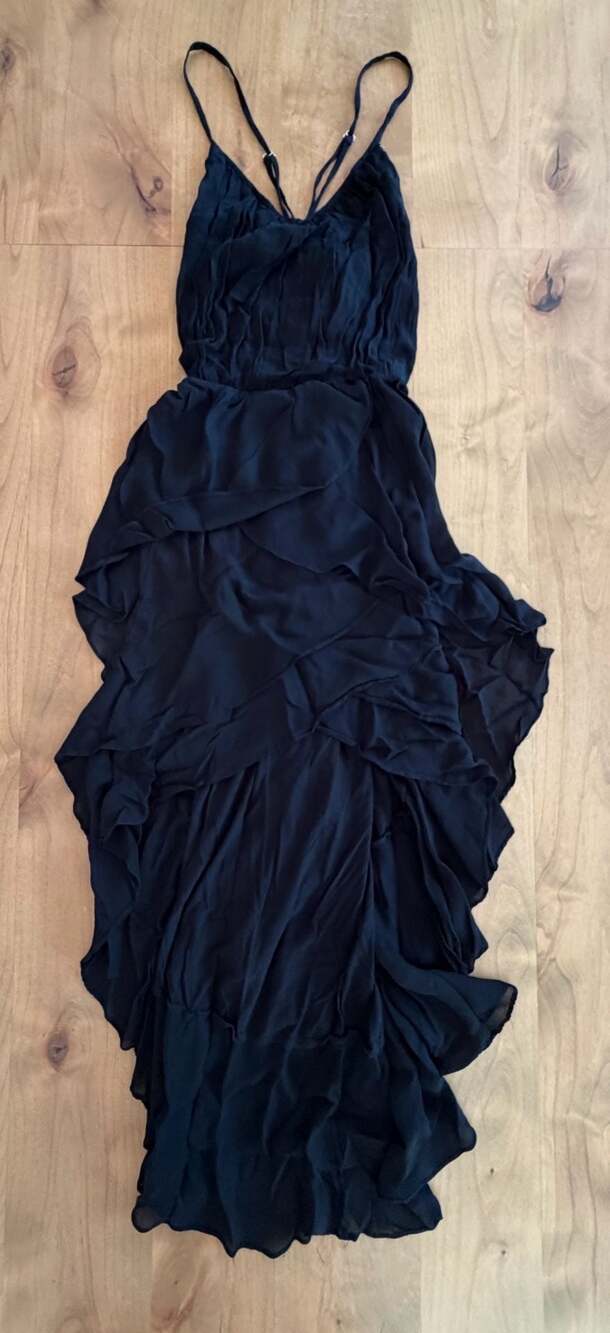 Guess Los Angeles Black Ruffled High-Low Spaghetti Strap Dress Size M